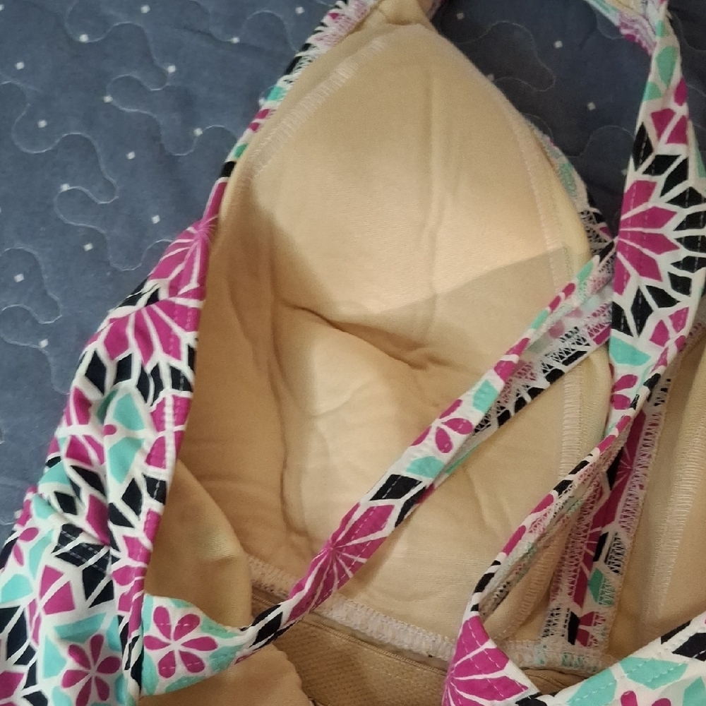 Lands' end Geometric Floral Tankini Top in Pink & Mint size 14DD - Picture 3 of 4